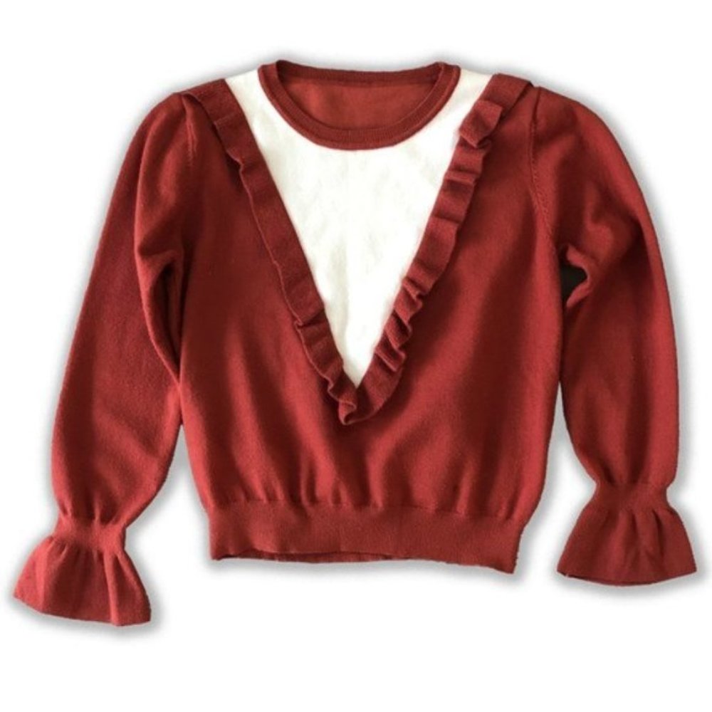 Burnt Orange Longe Sleeve Top with Bell Sleeves and Ruffles